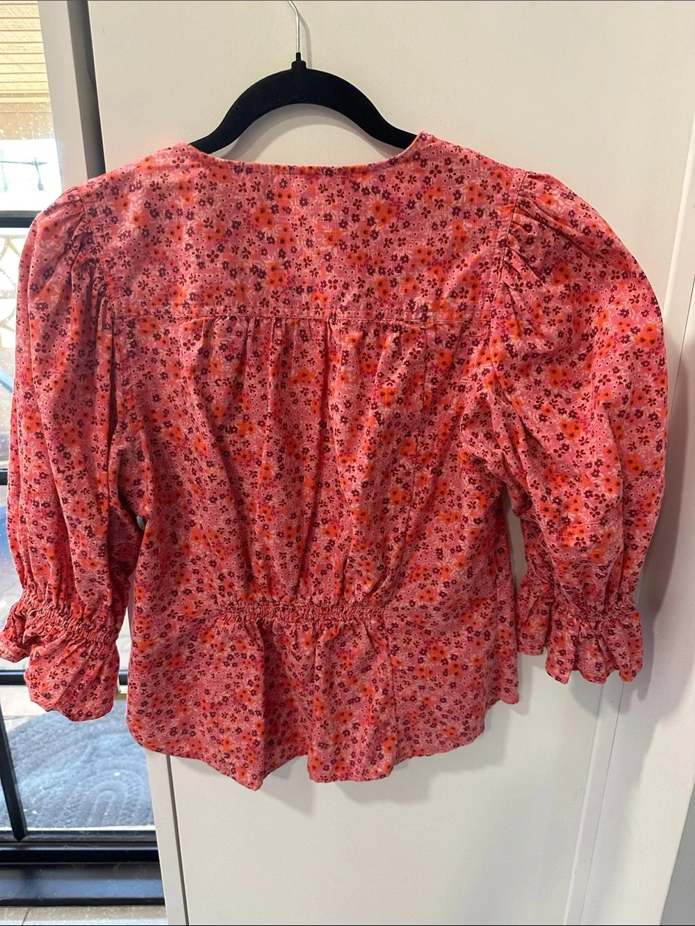 Free People Pink Floral V-Neck Button-Front Blouse